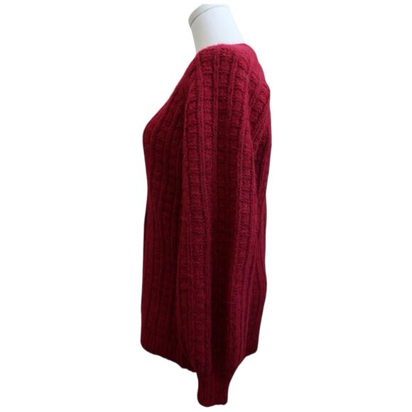 Faherty Aria Burgundy Wool and Alpaca Knit Sweater V-Neck Balloon Sleeves Size S - Picture 6 of 15